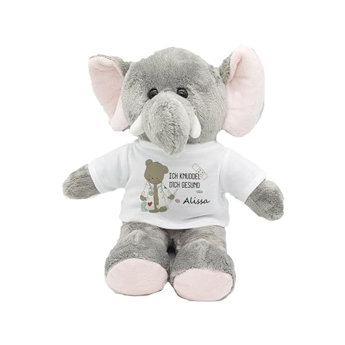 Kuscheltier Elefant Gute Besserung mit Wunschname personalisiert Trostspender für Groß & Klein bei Krankheit (Doktorbär-Set) von Kilala