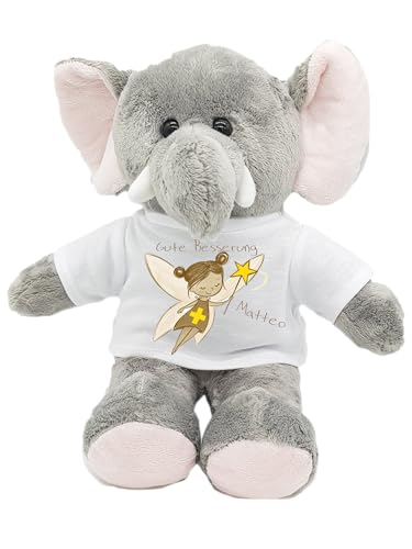Kuscheltier Elefant Gute Besserung mit Wunschname personalisiert Trostspender für Groß & Klein bei Krankheit (Fee) von Kilala