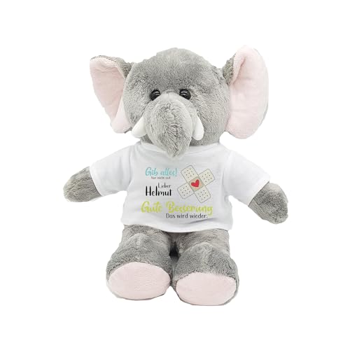 Kuscheltier Elefant Gute Besserung mit Wunschname personalisiert Trostspender für Groß & Klein bei Krankheit (Gib Alles) von Kilala