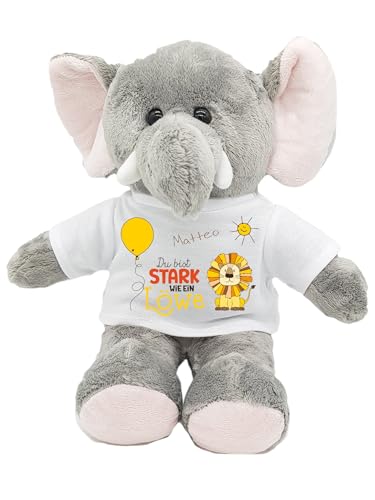 Kuscheltier Elefant Gute Besserung mit Wunschname personalisiert Trostspender für Groß & Klein bei Krankheit (Löwe/Luftballon) von Kilala