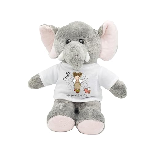 Kuscheltier Elefant Gute Besserung mit Wunschname personalisiert Trostspender für Groß & Klein bei Krankheit (Schutzengel grün/rosa) von Kilala