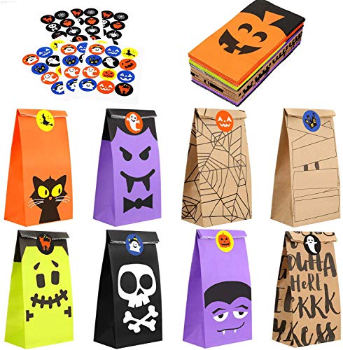 Halloween Süßigkeiten Candy Tüten,45 Stück Partytüten Papiertüten Geschenktüten Mitgebsel Partyzubehör Set Mit Stickern von Killow