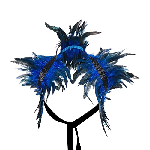 KimFuLai Gothic Erwachsene Federumhang Schnürung Schal für Halloween Cosplay Party Damen Herren Flügel Cosplay Kostüm Requisiten (Saphirblau, Einheitsgröße) von KimFuLai