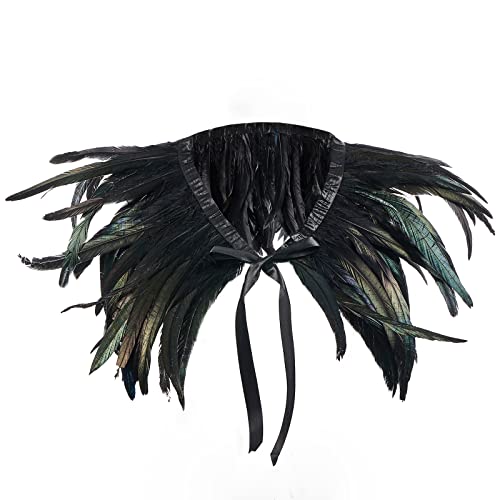 KimFuLai Gothic Erwachsenen-Federumhang, Schnürschal, Schal für Halloween, Cosplay, Party, Damen, Herren, Flügel, Cosplay, Kostüm, Requisiten (Schwarz/Grün, Einheitsgröße) von KimFuLai