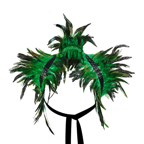 KimFuLai Gothic Erwachsenen-Federumhang, Schnürschal, Schal für Halloween, Cosplay, Party, Damen, Herren, Flügel, Cosplay, Kostüm, Requisiten (grün, Einheitsgröße) von KimFuLai
