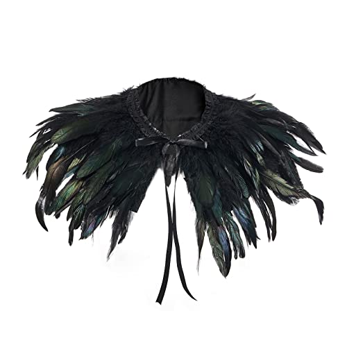 KimFuLai Gothic Erwachsenen-Federumhang, Schnürschal, Schal für Halloween, Cosplay, Party, Damen, Herren, Flügel, Cosplay, Kostüm, Requisiten (schwarz gefüttert, Einheitsgröße) von KimFuLai
