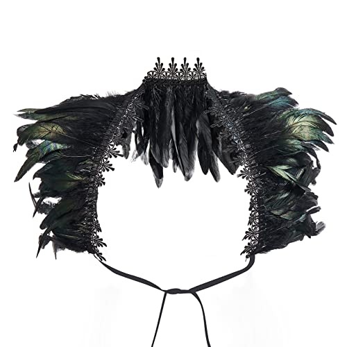 KimFuLai Gothic Erwachsenen-Federumhang, Schnürschal, Schal für Halloween, Cosplay, Party, Damen, Herren, Flügel, Cosplay, Kostüm, Requisiten (schwarze Spitze, Einheitsgröße) von KimFuLai