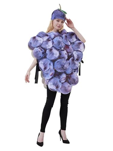KimFuLai Halloween-Kostüm für Erwachsene, Obstscheibe, Cosplay-Kostüm für Damen und Herren, lustiges Obst-Gemüse-Outfit mit Hut (A-Lila, Einheitsgröße) von KimFuLai