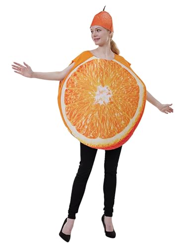KimFuLai Halloween-Kostüm für Erwachsene, Obstscheibe, Cosplay-Kostüm für Damen und Herren, lustiges Obst-Gemüse-Outfit mit Hut (B-Orange, Einheitsgröße) von KimFuLai