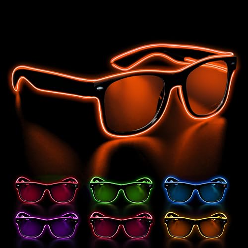 Kimimara LED Brille - LED Leuchtbrille Partybrillen Leuchtende Sonnenbrille - Neon Rave Party Glasses Festival Accessoires für Karneval Halloween,Orange von Kimimara