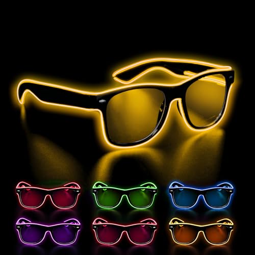 Kimimara LED Brille - LED Leuchtbrille Partybrillen Leuchtende Sonnenbrille - Neon Rave Party Glasses Festival Accessoires für Karneval Halloween (Gelb) von Kimimara