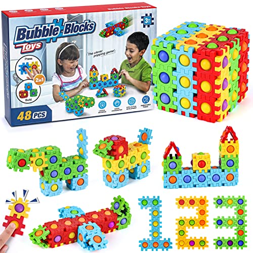 Sensorische Bausteine Spielzeug für 3-jährige Jungen: Pop it Blasenblöcke Spielzeug für Kleinkinder Alter 3 4 5 6 Jahre alt Silikon Puzzle Spiele Spielzeug für 3-6 Jahre alte Kinder Bildungsspielzeug von Kimzom