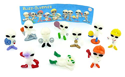 Kinder Überraschung 10er Set Aliens Figuren die im dunkel leuchten mit Beipackzettel. Motto der Figuren Olympiade von Kinder Überraschung