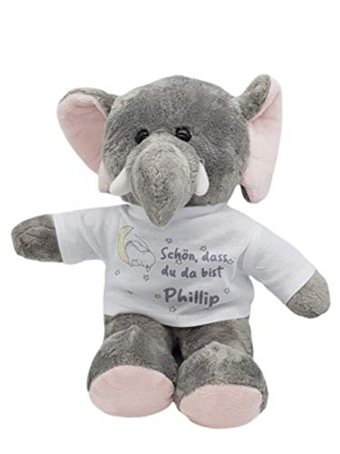 Kinderlampenland Kilala personalisierter Elefant Kuscheltier Hase im Mond zur Geburt mit Namen Baby Mädchen Junge Stofftier Geschenk zur Taufe von Kinderlampenland