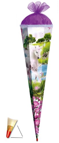 Schultüte - Einhorn 35 cm - mit Tüllabschluß - Zuckertüte Roth rund Mädchen von Kinderland