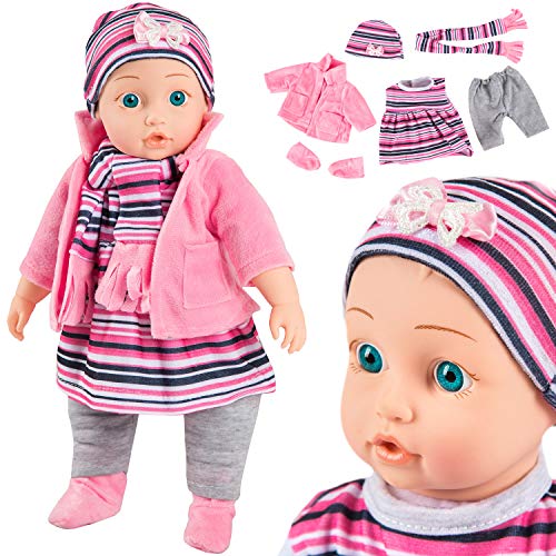 Kinderplay Babypuppe Interaktive Spielpuppe Weichkörperpuppe - Baby Puppe, 33 cm hoch, Funktionspuppe, Lacht, SAGT Mama und Papa, Passt Puppenwagen, KP4839 von Kinderplay