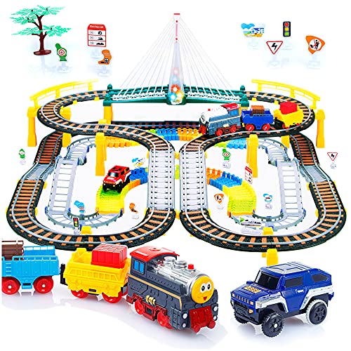 Kinderplay Elektrische Eisenbahn mit Rennbahn - Bahngleise, Autorennbahn, Batteriebetriebener Zug, 2in1 KP0635 von Kinderplay