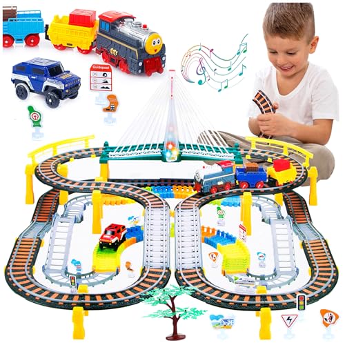 Kinderplay Elektrische Eisenbahn mit Rennbahn - Bahngleise, Autorennbahn, Batteriebetriebener Zug, 2in1 KP0635 von Kinderplay