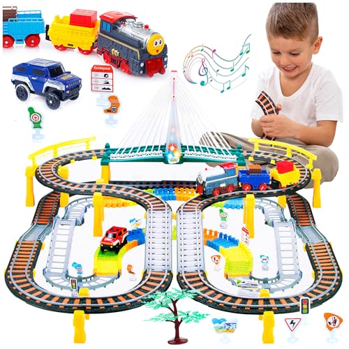 Elektrische Eisenbahn Kinder ab 3 Jahre – 192 Teile Elektro Eisenbahn Set mit Schienen, Licht & Sound – Spielzeug Zug elektrisch mit Auto – Elektrozug für Kinder – Weihnachtszug Geschenk von Kinderplay