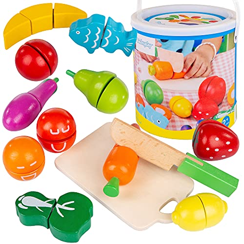 Kinderplay Lebensmittel Holz Obst, Gemüse, Früchte zum Schneiden - Kinder Spielzeug, Magnetspielzeug, Schneideobst, 14-teiliges Lebensmittel Spielset, KP1684 Kinderplay Lebensmittel Holz Obst, Gemüse, Früchte zum Schneiden - Kinder Spielzeug, Magnetspielzeug, Schneideobst, 14-teiliges Lebensmittel Spielset, KP1684 von Kinderplay