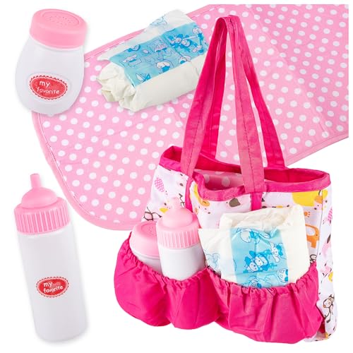 Kinderplay Puppen Pflege Set mit Wickeltasche – Puppenzubehör für Rollenspiele, inkl. Flasche, Windel & Wickelunterlage – Geschenkidee für Mädchen ab 3 Jahren von Kinderplay