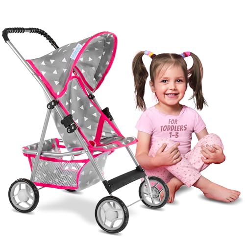 Kinderplay Puppenwagen, Puppen Buggy Kinderwagen, Buggy mit Anschnallgurt und Einkaufsnetz - Babyspielzeug, Modern, Leichtgängiger Räder und weichem Soft-Griff, KP0280S von Kinderplay