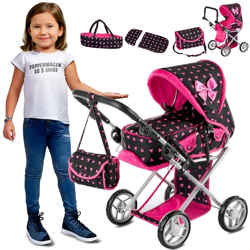 Kinderplay Puppenwagen ab 1 2 3 Jahre Kinderwagen Spielzeug - 3 in 1, Puppenwagen mit Herausnehmbarer Tragetasche und Umhängetasche, Höhenverstellbar 36.5 cm bis 64 cm, KP0200R Kinderplay Puppenwagen ab 1 2 3 Jahre Kinderwagen Spielzeug - 3 in 1, Puppenwagen mit Herausnehmbarer Tragetasche und Umhängetasche, Höhenverstellbar 36.5 cm bis 64 cm, KP0200R von Kinderplay