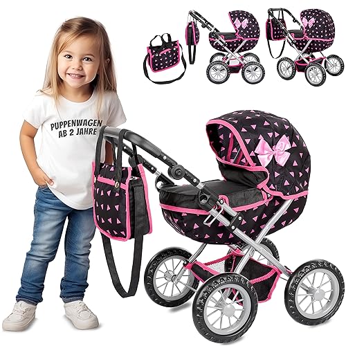 Kinderplay Puppenwagen ab 2 Jahre, Kinderwagen Puppen - Leichte und Stabile Konstruktion | Kinderpuppenwagen ab 3 Jahre | Höhenverstellbar von 33 bis 63 cm, KP0262R von Kinderplay