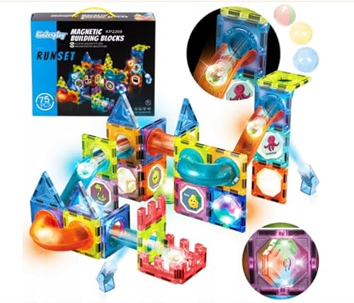 Magnetische Bausteine Kugelbahn Set – 75 Teile Magnetbausteine für Kinder ab 3 Jahre – Leuchtende Magnetkugelbahn, Lernspielzeug & Konstruktionsspielzeug Magnetische Bausteine Kugelbahn Set – 75 Teile Magnetbausteine für Kinder ab 3 Jahre – Leuchtende Magnetkugelbahn, Lernspielzeug & Konstruktionsspielzeug von Kinderplay