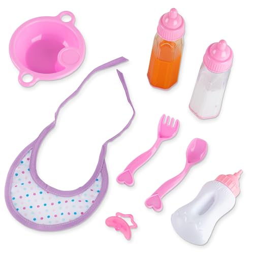 Puppen Zubehör Set 8-teilig mit magischen Flaschen, Schüssel, Besteck, Schnuller & Lätzchen – Puppenpflegeset Lernspielzeug für Rollenspiel, Baby Born kompatibel, Geschenk für Kinder ab 3 Jahren Puppen Zubehör Set 8-teilig mit magischen Flaschen, Schüssel, Besteck, Schnuller & Lätzchen – Puppenpflegeset Lernspielzeug für Rollenspiel, Baby Born kompatibel, Geschenk für Kinder ab 3 Jahren von Kinderplay