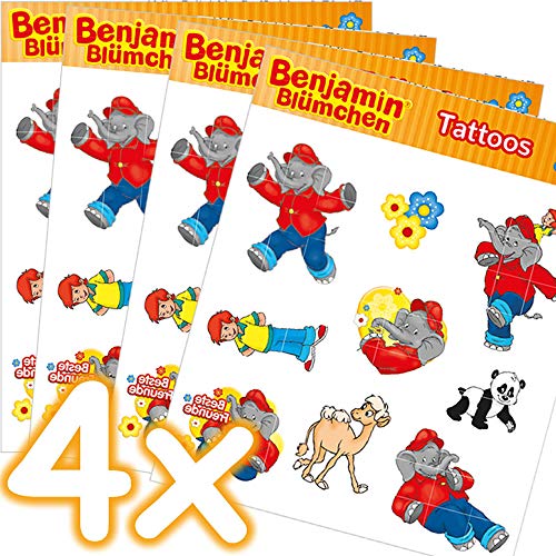 Mega-Tattoo-Set * Benjamin BLÜMCHEN * als Mitgebsel, Geschenk oder zum Spielen | 4 Bögen mit 36 Tattoos | Tröröööö!!! | Aufkleber Bilder Sticker Kinder Kindergeburtstag Geburtstag von Kindertattoos: