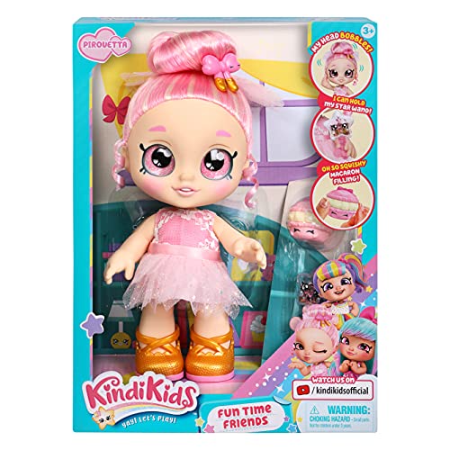 Kindi Kids 50060 Fun Time Friends Pirouetta – 25 cm große Puppe für Kindergartenkinder und 2 Shopkin-Zubehörteile, Einzelbett, Mehrfarbig, 3.98 x 5.55 x 9.96 inches von Kindi Kids