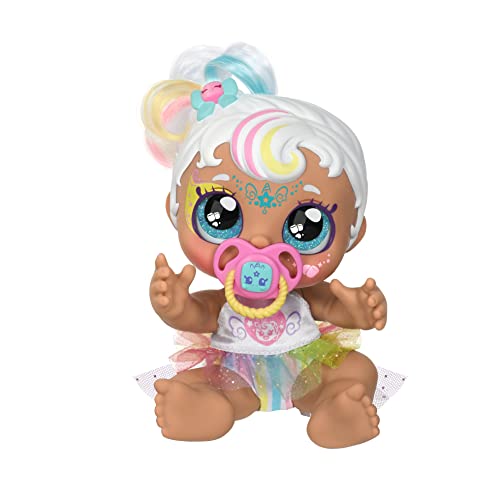 Kindi Kids Babyschwester-Puppe Mni Mello als Einhorn, 1 Puppe mit Spielzeugschnuller und Zauberschwamm für magische Gesichtsbemalung. Große, glitzernde Augen, biegsame Arme und Beine, 50275 von Kindi Kids
