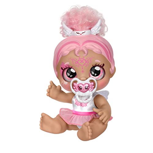 Kindi Kids Babyschwester-Puppe Winnie Wings als Engel, 1 Puppe mit Spielzeugschnuller und Zauberschwamm für magische Gesichtsbemalung. Große, glitzernde Augen, 50240 von Kindi Kids