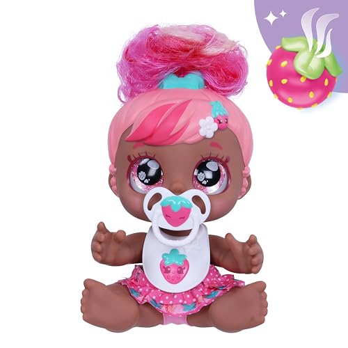 Kindi Kids Blossom Berri Scented Kisses Little Sister Official Baby Doll with Big Glitter Eyes, Chubby, Squishy Arms and Legs, Removeable Nappy, Dummy and Bib von Kindi Kids