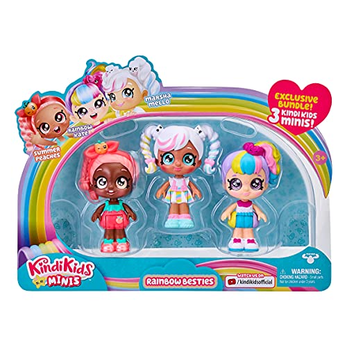 Kindi Kids Minis Rainbow Besties Sammelbare bewegliche Wackelfigur, Marsha Mello, Summer Peaches, Rainbow Kate, 3 Stück von Kindi Kids