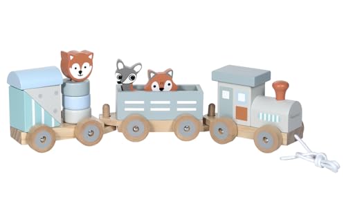 Kindsgut Holz-Eisenbahn, mit Holzbausteinen und Zoo-Tieren, dezente Farben und hochwertige Qualität, Dunkelgrau von Kindsgut