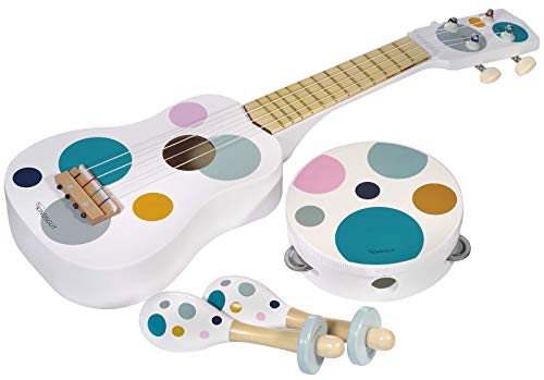 Kindsgut Musikinstrumenten-Set mit Gitarre Rasseln und Tamburin, umweltfreundliches Material, frei von Schadstoffen, dezente und Moderne Farben, Punkte von Kindsgut