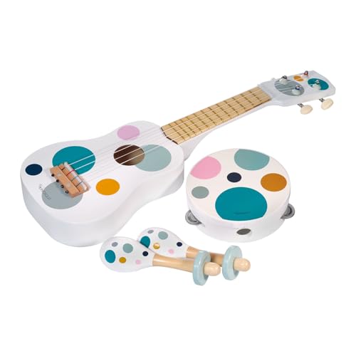 Kindsgut Musikinstrumenten-Set mit Gitarre Rasseln und Tamburin, dezente und Moderne Farben, Punkte von Kindsgut