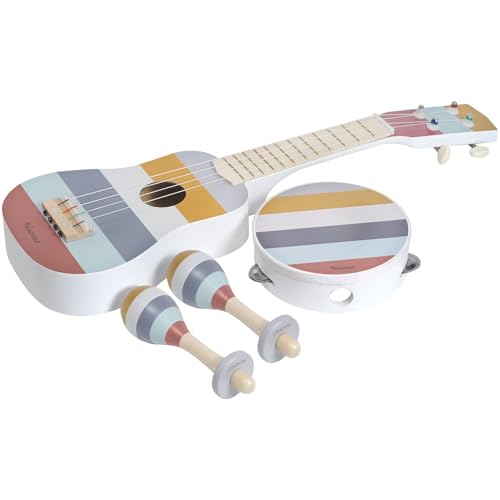 Kindsgut Musikinstrumenten-Set mit Gitarre Rasseln und Tamburin, dezente und Moderne Farben, Streifen von Kindsgut