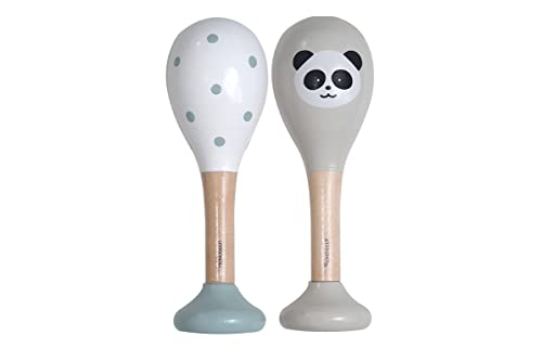Kindsgut Rasseln aus Holz, 2er Set Musik Instrument für Babys und Klein-Kinder, ideal für unterwegs, dezente Farben und hochwertige Qualität, Panda und Punkt von Kindsgut