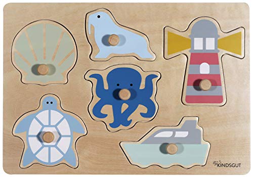 Kindsgut Steckpuzzle aus Holz, Puzzle für Kleinkinder, Lernspielzeug aus hochwertiger Qualität in schlichtem Design und dezenten Farben für Spielspaß, schönes Geschenk, Ozean von Kindsgut