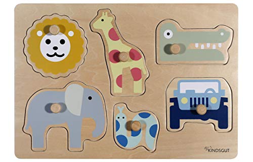 Kindsgut Steckpuzzle aus Holz, Puzzle für Kleinkinder, Spielzeug aus hochwertiger Qualität in schlichtem Design und dezenten Farben für Spielspaß, schönes Geschenk, Safari von Kindsgut