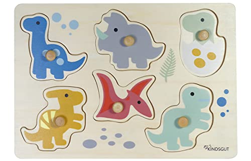 Kindsgut Steckpuzzle aus Holz, Lernspielzeug für Kleinkinder, Spielzeug aus hochwertiger Qualität in schlichtem Design und dezenten Farben für Spielspaß, schönes Geschenk, Dinos Kindsgut Steckpuzzle aus Holz, Lernspielzeug für Kleinkinder, Spielzeug aus hochwertiger Qualität in schlichtem Design und dezenten Farben für Spielspaß, schönes Geschenk, Dinos von Kindsgut