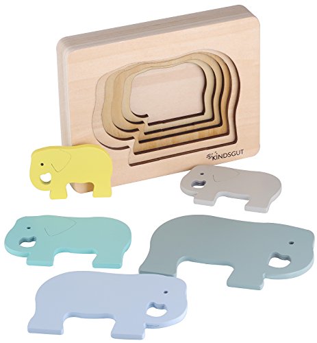 Kindsgut Tierpuzzle, Lagenpuzzle, Motorikspielzeug aus Holz, praktische Größe für zuhause und unterwegs, Elefant von Kindsgut