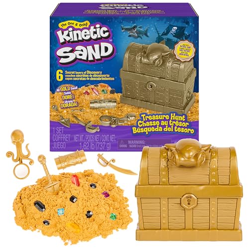 Kinetic Sand, Amazon Exklusives Schatzsuche-Spielset mit 14 Überraschungsoffenbarungen und 0,7 kg seltenem schimmerndem Gold-Spielsand, sensorisches Spielzeug für Kinder ab 3 Jahren von Kinetic Sand