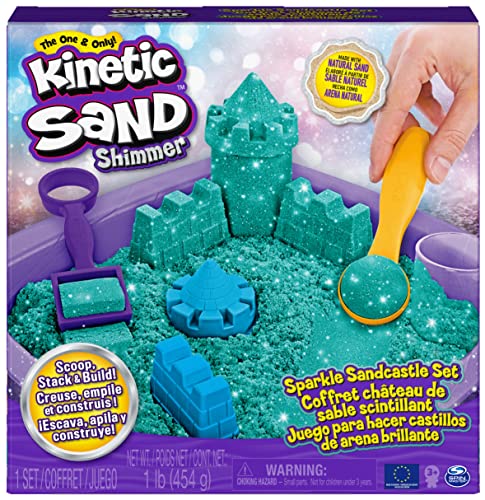 Kinetic Sand Schimmer Sandbox Set - mit 454 g schimmerndem magischem kinetischem Sand in Petrol, Spielwanne und Zubehör für kreatives Indoor-Sandspiel, für Kinder ab 3 Jahren von Kinetic Sand