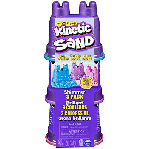 Kinetic Sand Schimmer Sand 3er Pack 340 g - 3 Farben Glitzersand aus Schweden in Burgenförmchen für kreatives, sauberes Indoor Sandspiel, für Kinder ab 3 Jahren von Kinetic Sand