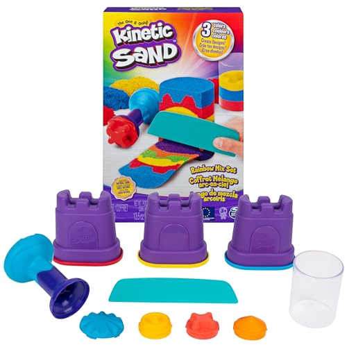 Kinetic Sand Regenbogen Mix Set - mit 383 g original magischem kinetischem Sand aus Schweden in 3 Farben und Förmchen, für kreatives, sauberes Indoor-Sandspiel, für Kinder ab 3 Jahren von Kinetic Sand