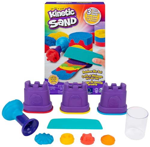 Kinetic Sand Regenbogen Mix Set - mit 383 g original magischem kinetischem Sand aus Schweden in 3 Farben und Förmchen, für kreatives, sauberes Indoor-Sandspiel, für Kinder ab 3 Jahren von Kinetic Sand